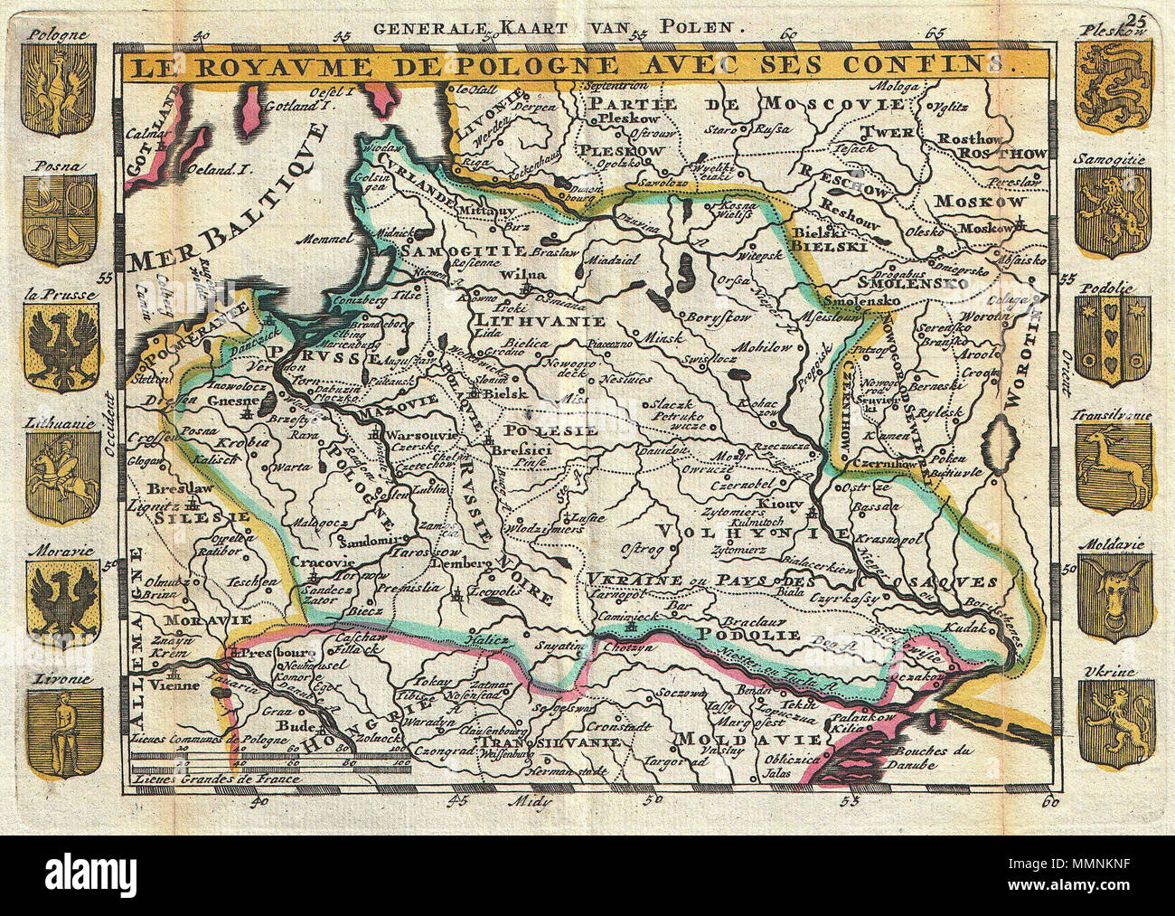 Anglais Une Superbe Carte De Pologne Premiere Dessine Par Daniel De La Feuille En 1706 Couvre L Ensemble Du Territoire De La Pologne Ainsi Que Certaines Parties De L Allemagne La Prusse
