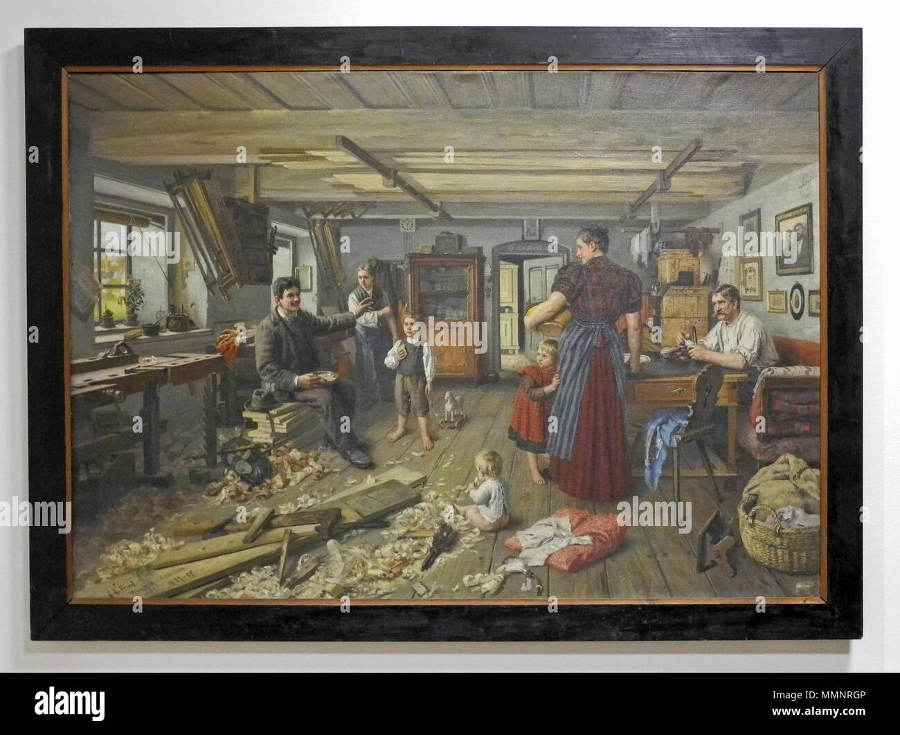 Genrebild aus einer dans Tischlerwerkstatt Schönlinde (Krasná Lípa). 20e siècle. Frind-Genrebild Banque D'Images