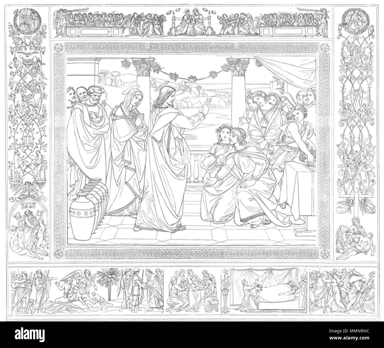 . Deutsch : RDK IV, 777, ABB. 1. Johann Friedrich Overbeck, 1857-62. : Das Sakrament der Ehe 1. Joh. Frdr. Overbeck, Das Sakrament der Ehe. Von Holzschnitt Gaber Août, 29,2 × 34,1 cm. Karton 1857-62. Nach J. F. Overbeck, Die sieben Sakramente, Regensburg o. J.3, Taf. 6. . Entre 1857 et 1862. Créateur:Gaber Août 2 04-0777-1 Banque D'Images