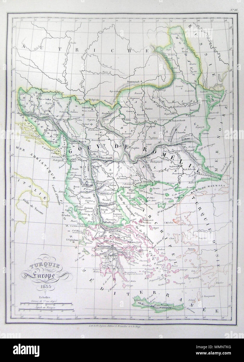 . Anglais : c'est une belle main 1835 Carte en couleur de la Turquie ou l'Empire Ottoman qu'elle est étendue à l'Europe au début du xixe siècle. Comprend tous les temps modernes de la Grèce et les Balkans. Tout le texte est en français. Turquie Europe 1835.. 1835. Malte-Brun 71835 Carte de la Turquie ou l'Empire Ottoman en Europe - Geographicus - TurkeyEurope-mo-1837 Banque D'Images