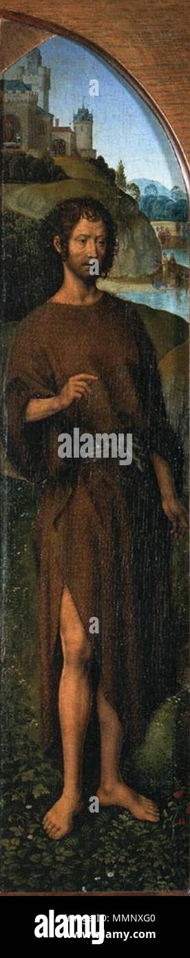 Saint Jean Baptiste, l'aile gauche du triptyque le reste sur la fuite en Égypte. Entre 1475 et 1480. Hans Memling triptyque Le Repos pendant la fuite en Égypte, Saint John Banque D'Images