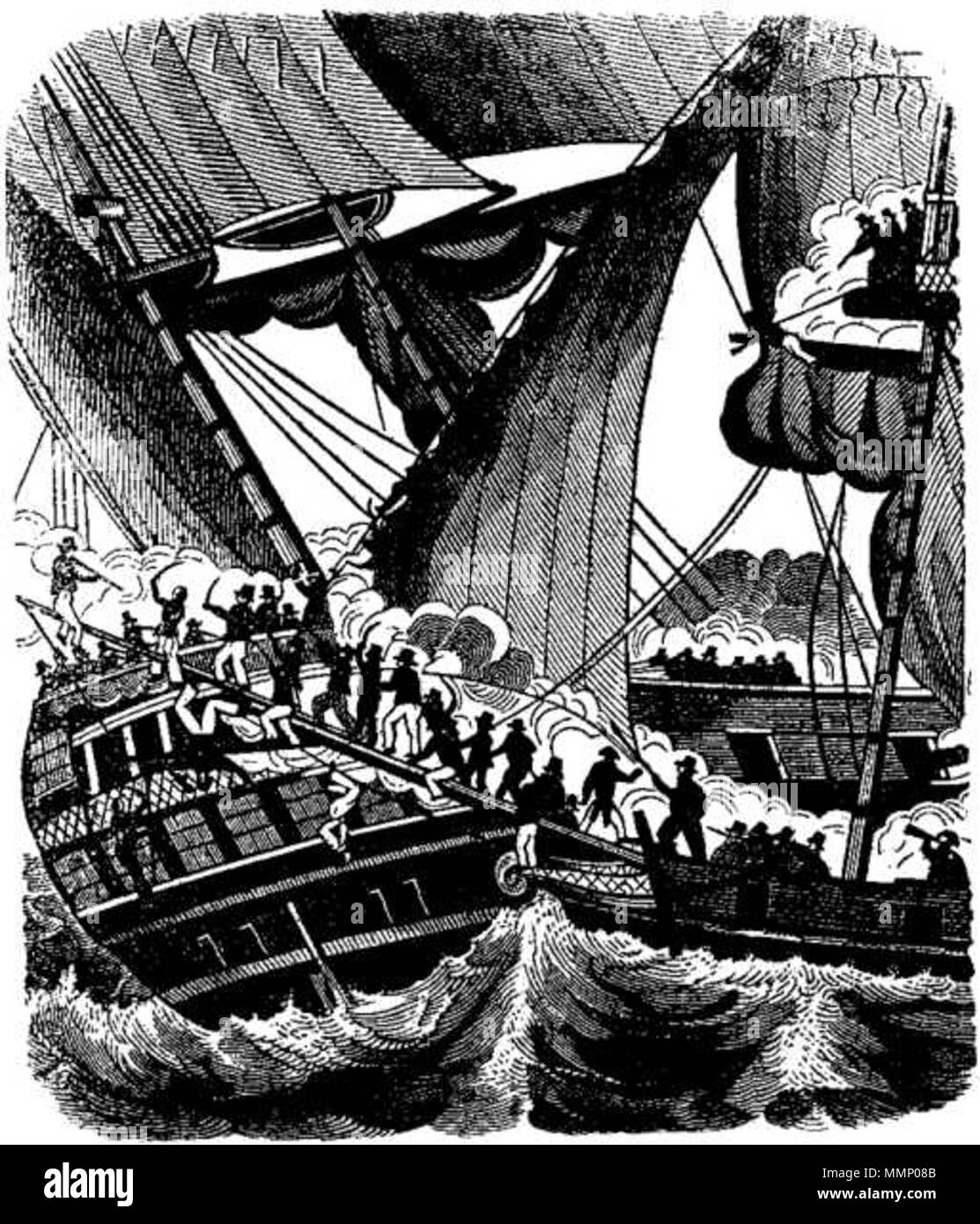 . La Reine d'embarquement Lafitte Compagnie des Indes comme décrit dans le livre des Pirates par Charles Ellms. Français : English : Bataille d'embarquement Abordage Русский : Абордаж . Ce fichier n'est pas informations sur l'auteur. 24 Abordage Banque D'Images
