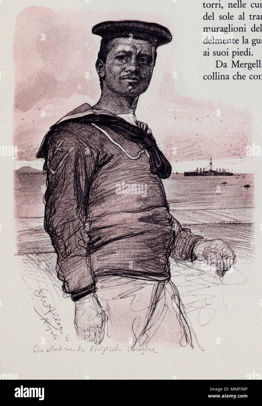 . Deutsch : Christian Wilhelm Allers : aus 'La bella Napoli' (1893) - Ein Matrose der Königlichen Marine (Italiens) Anglais : Christian Wilhelm Allers : de 'La bella Napoli' (1893) - un marin de la Royal Marine italienne . 1893. 39 DenghiùComm Allers-NapoliMarinaio Banque D'Images