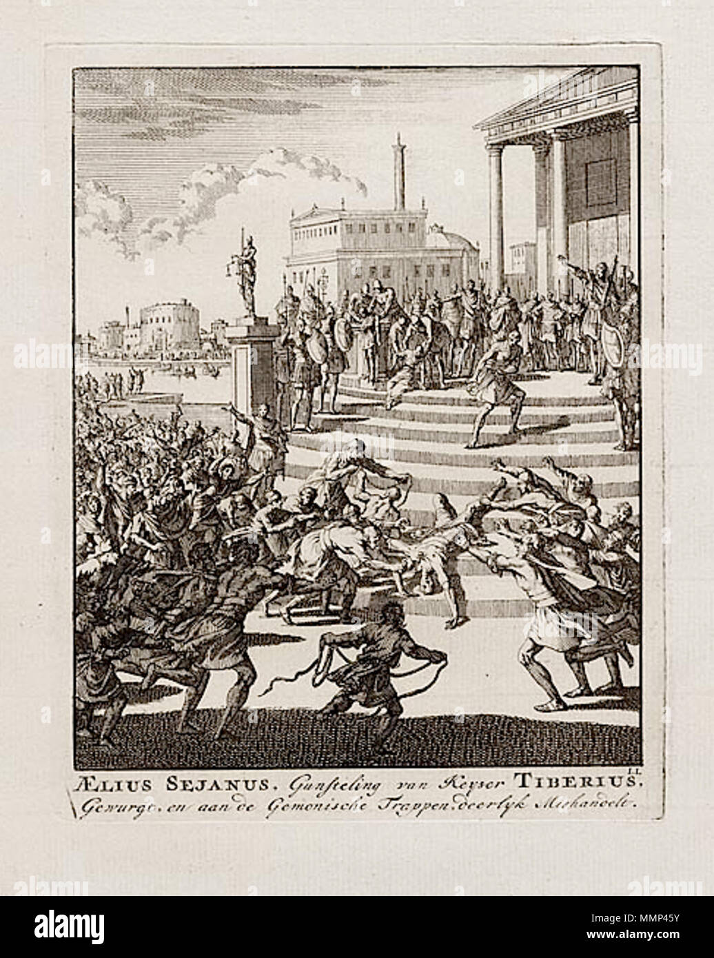 . Anglais : AElius Séjan, van gunsteling Keyser Tiberius, de gravure de Jan Luyken. Aelius Séjan gravure mort Banque D'Images