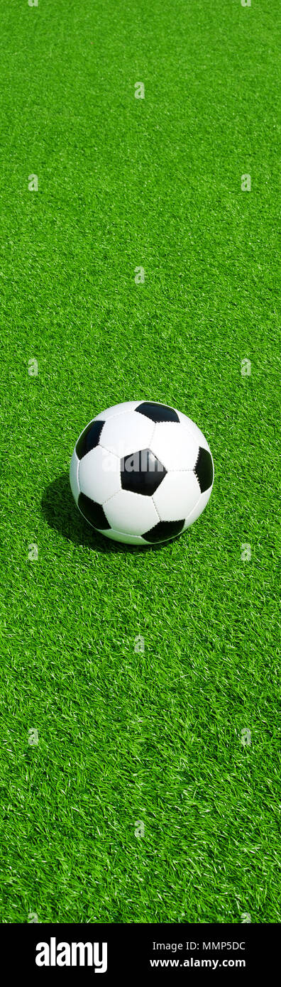 Ballon de football sur terrain vert, format du panneau, bannière football Banque D'Images