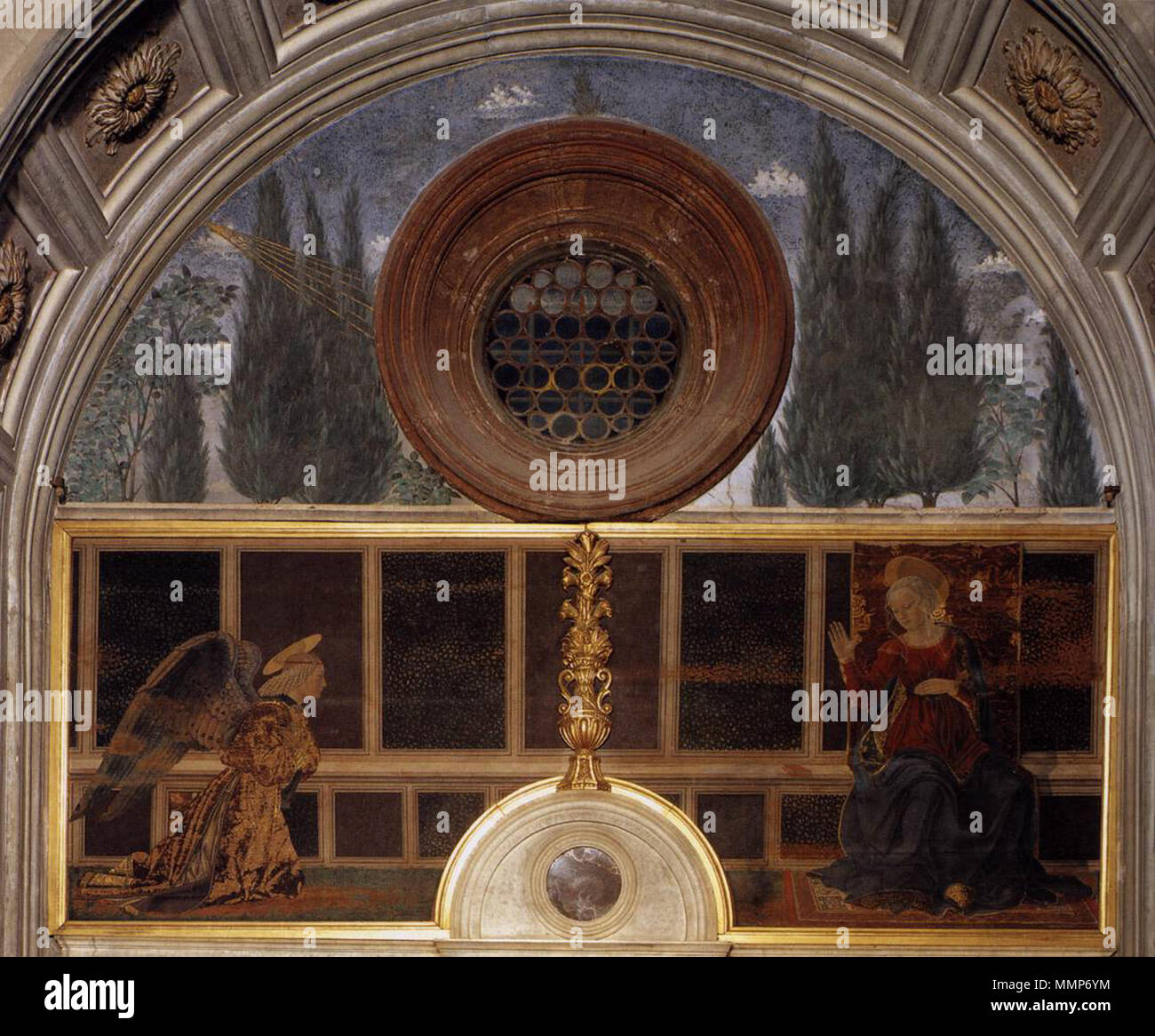 Anglais : l'annonciation . Entre 1466 et 1467. Alesso baldovinetti, annunciazione della Cappella del portogallo Banque D'Images