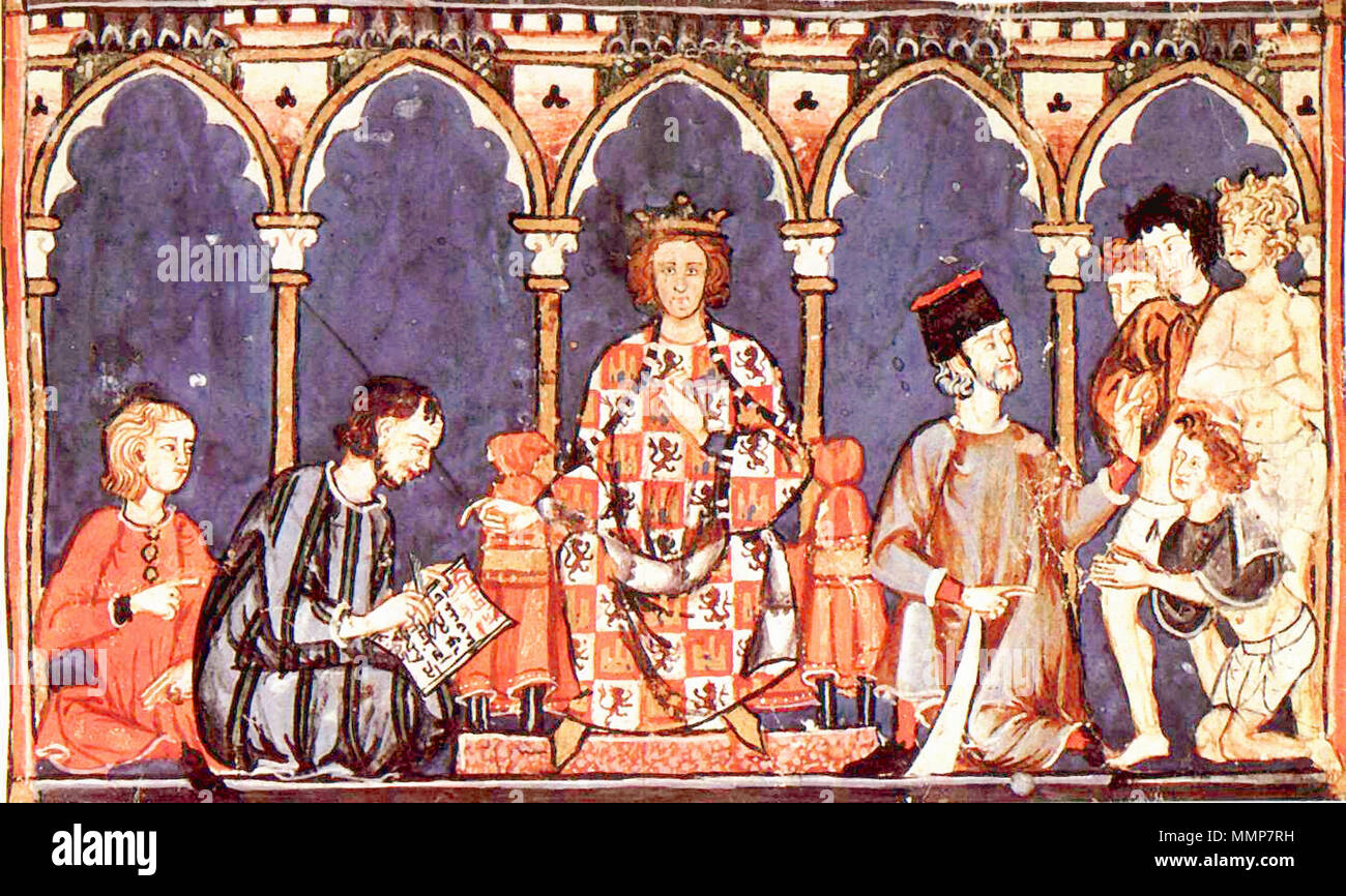 . Español : Alfonso X el Sabio, rey con el que aparece mencionado por primera vez el Castillo. Alfonso X el Sabio con sus colaboradores del escritorio réel. Alfonso X y su corte. Anglais : Alphonse X de Castille, à partir de son Libro de los Juegos (folio 65r) Nederlands : De Castiliaanse koning Alfons X en zijn Hof. . Ce fichier n'est pas informations sur l'auteur. Alfonso X el Sabio y su corte Banque D'Images