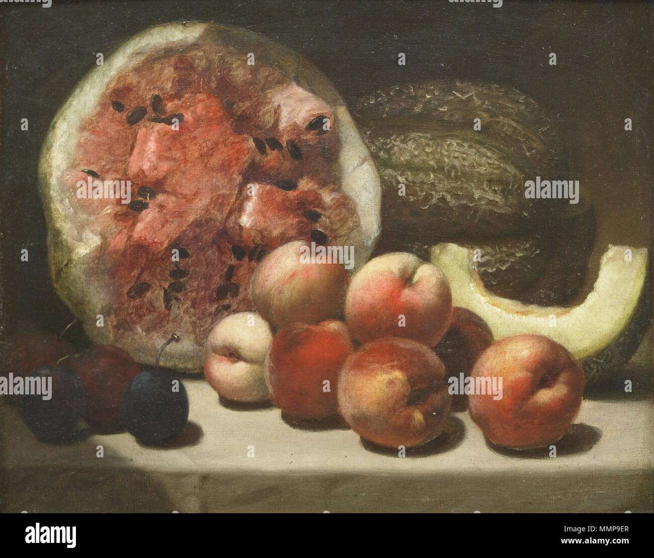 Anglais : Une nature morte à la pastèque et les pêches . Date inconnue}. Alvan Fisher - une nature morte à la pastèque et les pêches Banque D'Images