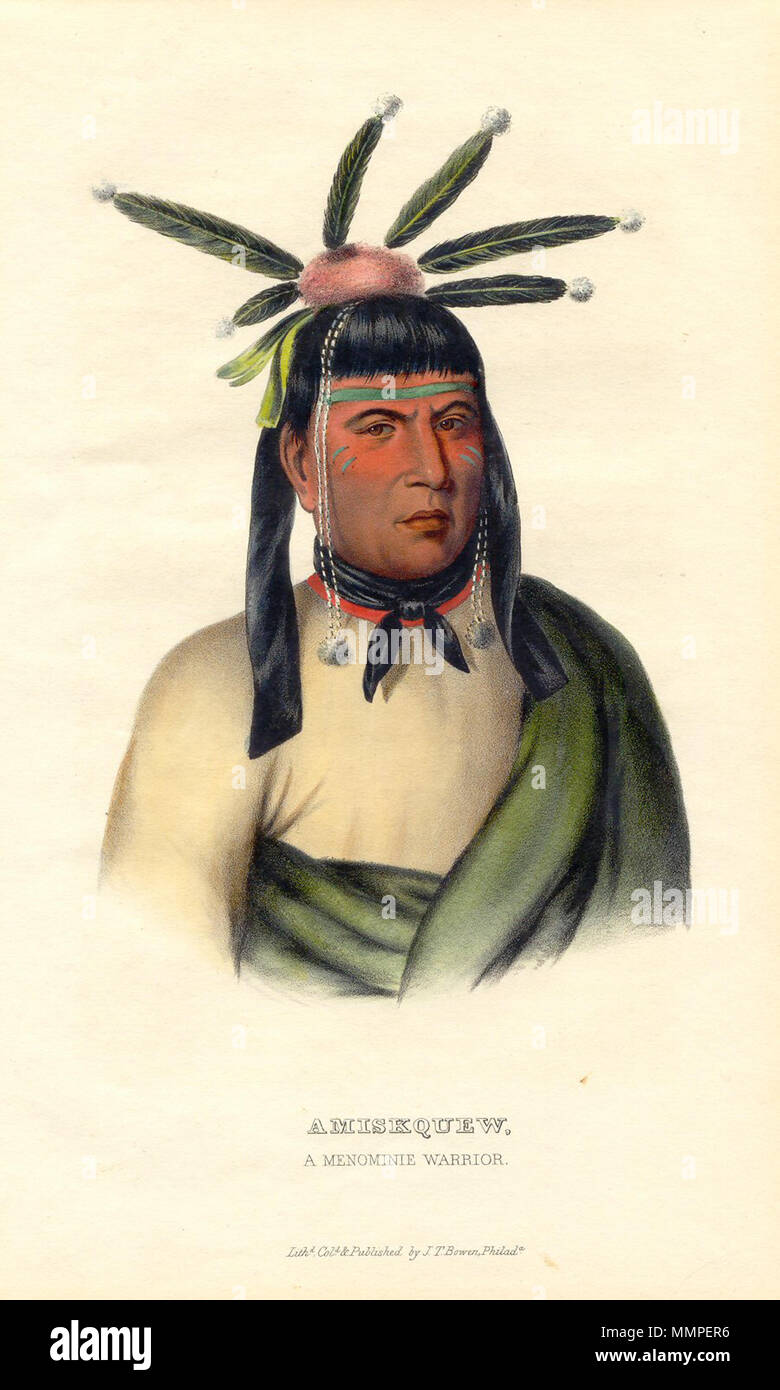 . Photo d'Amiskquew, un guerrier de Menominee, peint par Charles Bird King (1785-1862). Lithographiés, colorés et publié ca. 1836-44 par J.T. Bowen, Philadelphie. SI.1990.002 H.10 1/4' X W.6 3/8' (ottava) . Publié ca.1836-1844, consulté le 04/16/08. Charles Bird King (1785-1862) Noms alternatifs C. B. King ; Charles B. King ; Roi ; chas. b. Description Peintre et artiste Date de naissance/décès 26 Septembre 1785 18 mars 1862 Lieu de naissance/décès Newport Washington D.C. lieu de travail New York, Londres, Philadelphie, Baltimore, Richmond, Washington D.C. Authority contro Banque D'Images