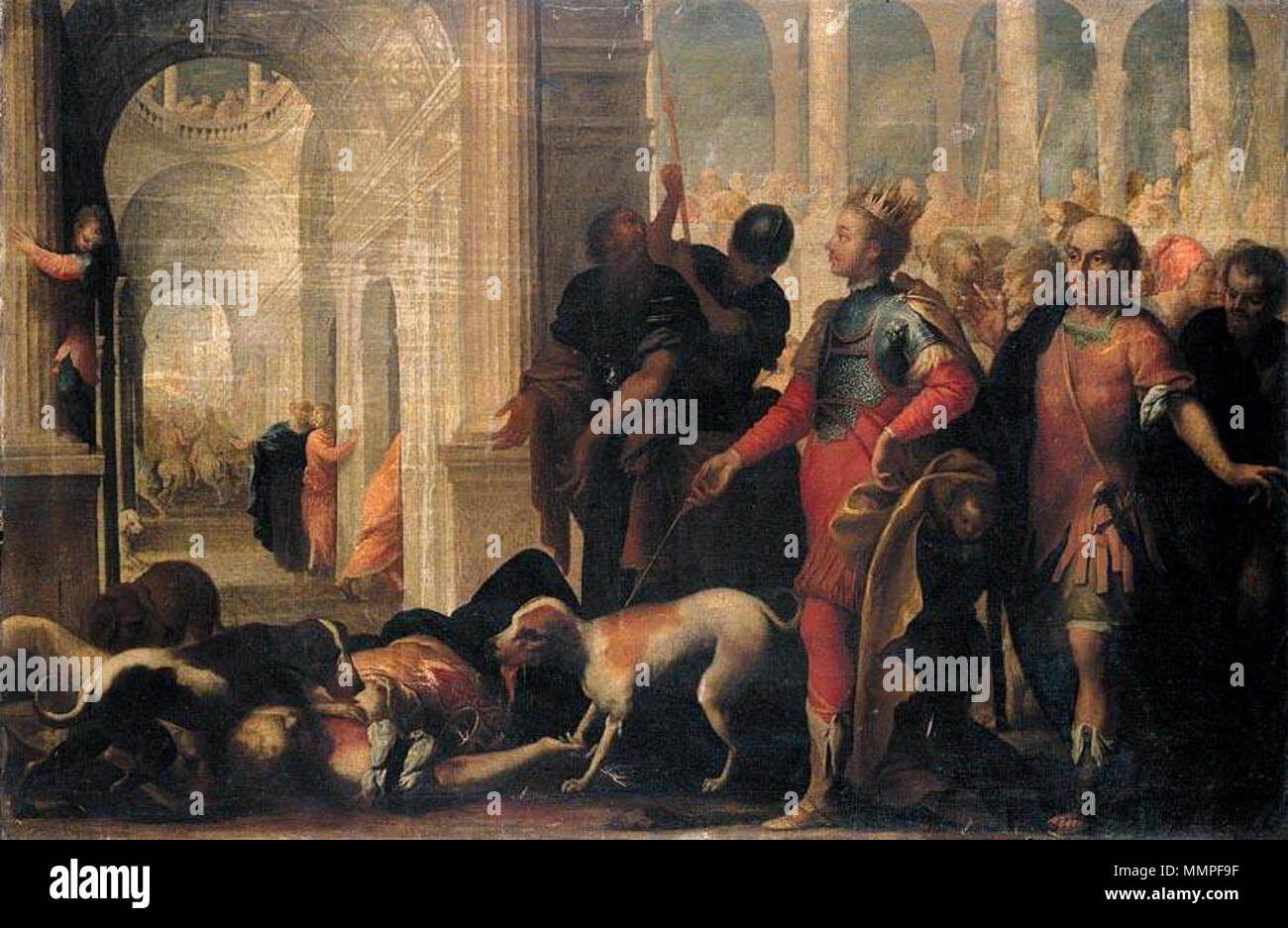 Reine Jezabel sont punis par Jéhu. deuxième moitié de 17ème siècle. Andrea Celesti - Reine Jezabel sont punis par Jéhu - WGA4622 Banque D'Images