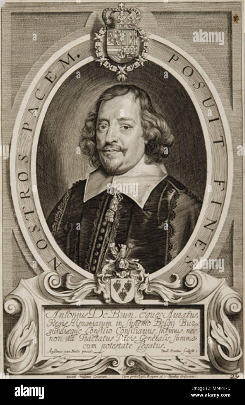 . Deutsch : Porträt des Antoine Brun, spanischer Gesandter für Burgund à Münster, Münster, LWL-Landesmuseum für Kunst und Kulturgeschichte, Inventarnummer C-18215 LM . 1648 / 1697. Paulus Pontius (1603-1658) Noms alternatifs Pauwels du Pont, Paul Dupont dessinateur et graveur flamand Description Date de naissance/décès 27 MAI 1603 16 janvier 1658 Lieu de naissance/décès Anvers Anvers période de travail, de 1616 jusqu'en 1657 Travaux lieu Anvers contrôle d'autorité : Q1854445 : VIAF ?69204722 ISNI : ?0000 0000 6631 6156 ULAN : ?500010060 RCAC : ?c95018523 : WGA ?Ponce, Paulus nach WorldCat Banque D'Images