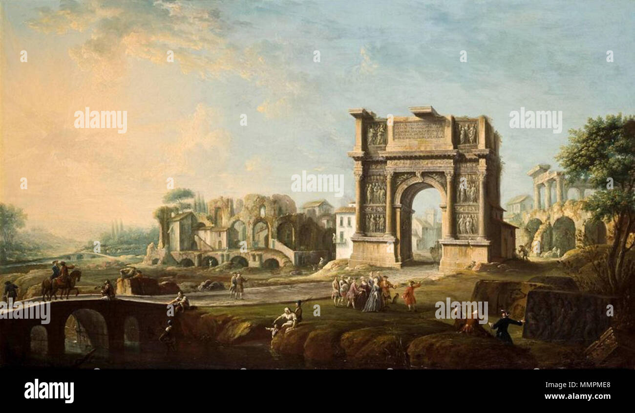 Anglais : l'arc de Trajan à Bénévent huile sur toile peint par Antonio  Joli. Peinture montre un groupe de visiteurs dirigé par Maria Amalia de  Saxe, et un artiste dessiner, Musée