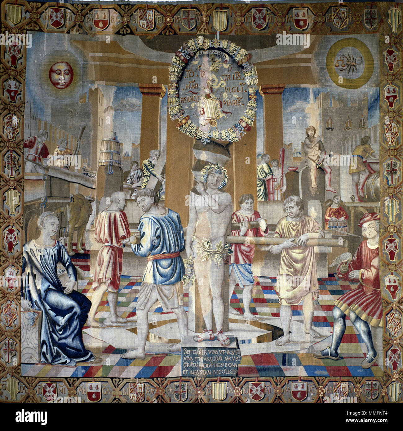 . Italiano : Il mese di Settembre. Uno degli Arazzi Trivulzio except where otherwise noted, nel 1503-1509 tessuti per il condottiere Gian Giacomo Trivulzio except where otherwise noted su cartoni del Bramantino, ed conservati oggi presso i 'Civici musei d'Arte e pinacoteca' del Castello Sforzesco a Milano. Anglais : Septembre. L'un parmi les soi-disant Trivulzio except where otherwise noted tapisseries (1503-1509), créés pour Gian Giacomo Trivulzio except where otherwise noted sur dessins de Bramantino, aujourd'hui au musée du Castello Sforzesco à Milan, Italie. . 6 juin 2014, 23:01:51. Bramantino (vers 1465-1530) Noms alternatifs Bartolomeo Suardi, Bartolommeo Suardi, Bramantinus Description Itali Banque D'Images