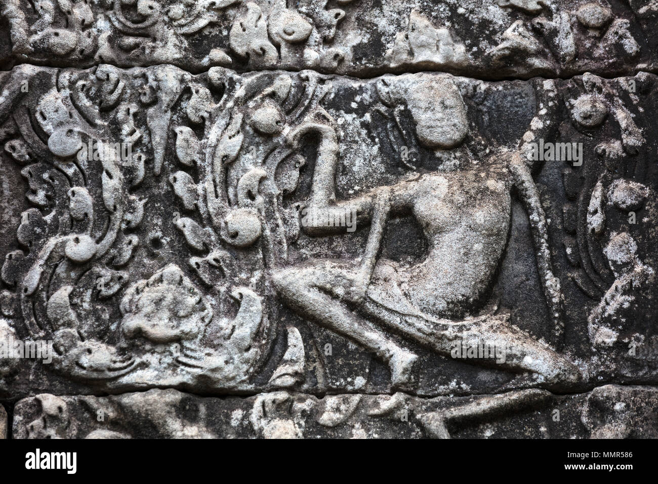 Bas-relief du temple de l'apsara du Bayon Banque D'Images