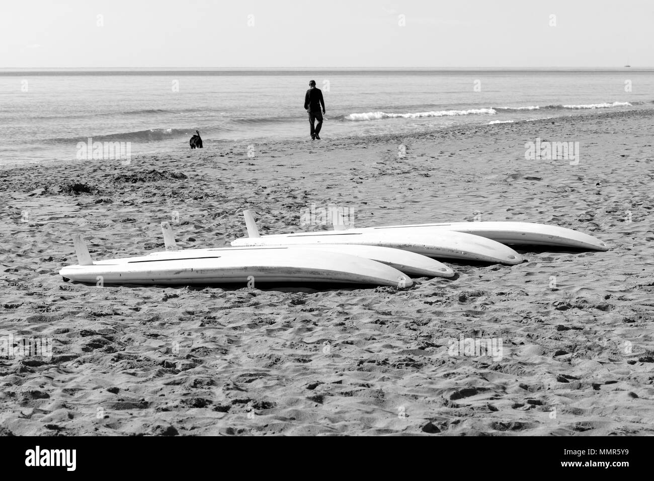 Planche à voile les tables sur le sable d'une plage de la Méditerranée Banque D'Images