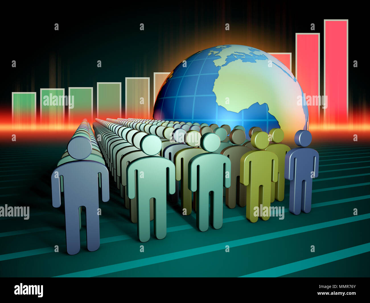 La population humaine croissante et de la Terre. 3D illustration. Banque D'Images