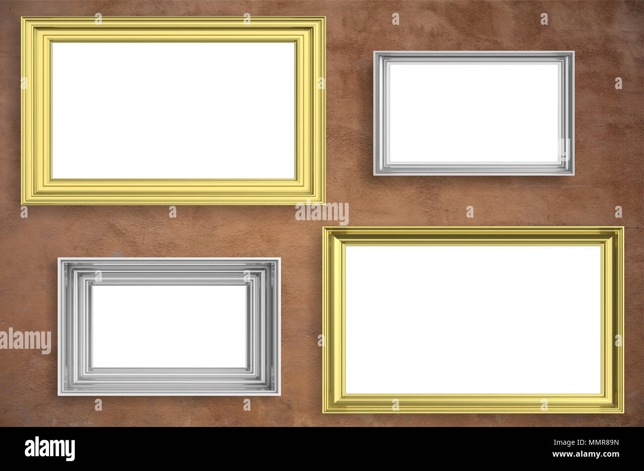 D'or et d'argent des trames isolé sur fond de mur en stuc brun avec copie espace pour texte, 3d illustration Banque D'Images
