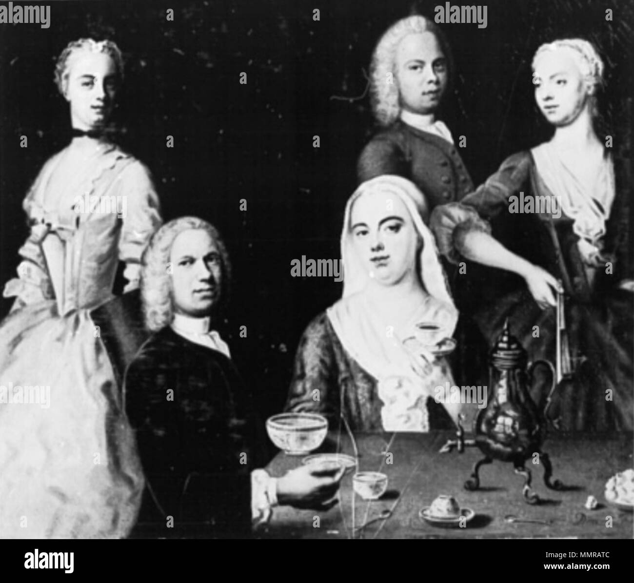 Deutsch : der Maler am Tisch mit Familie sitzend senneur. Selbstporträt. 18e siècle. Balthasar Denner Banque D'Images