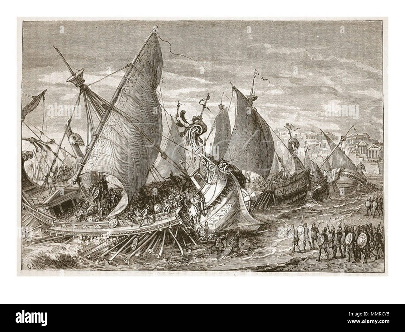 . 19e siècle. Ecole d'anglais Battaglia navale à Sicilia Banque D'Images