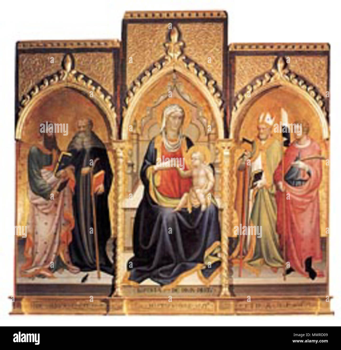 . Anglais : Battista di Madonna col bambino, ans e Santi, Camaiore . 1418. Pisani Battista di Madonna col bambino, ans e Santi, Camaiore Banque D'Images