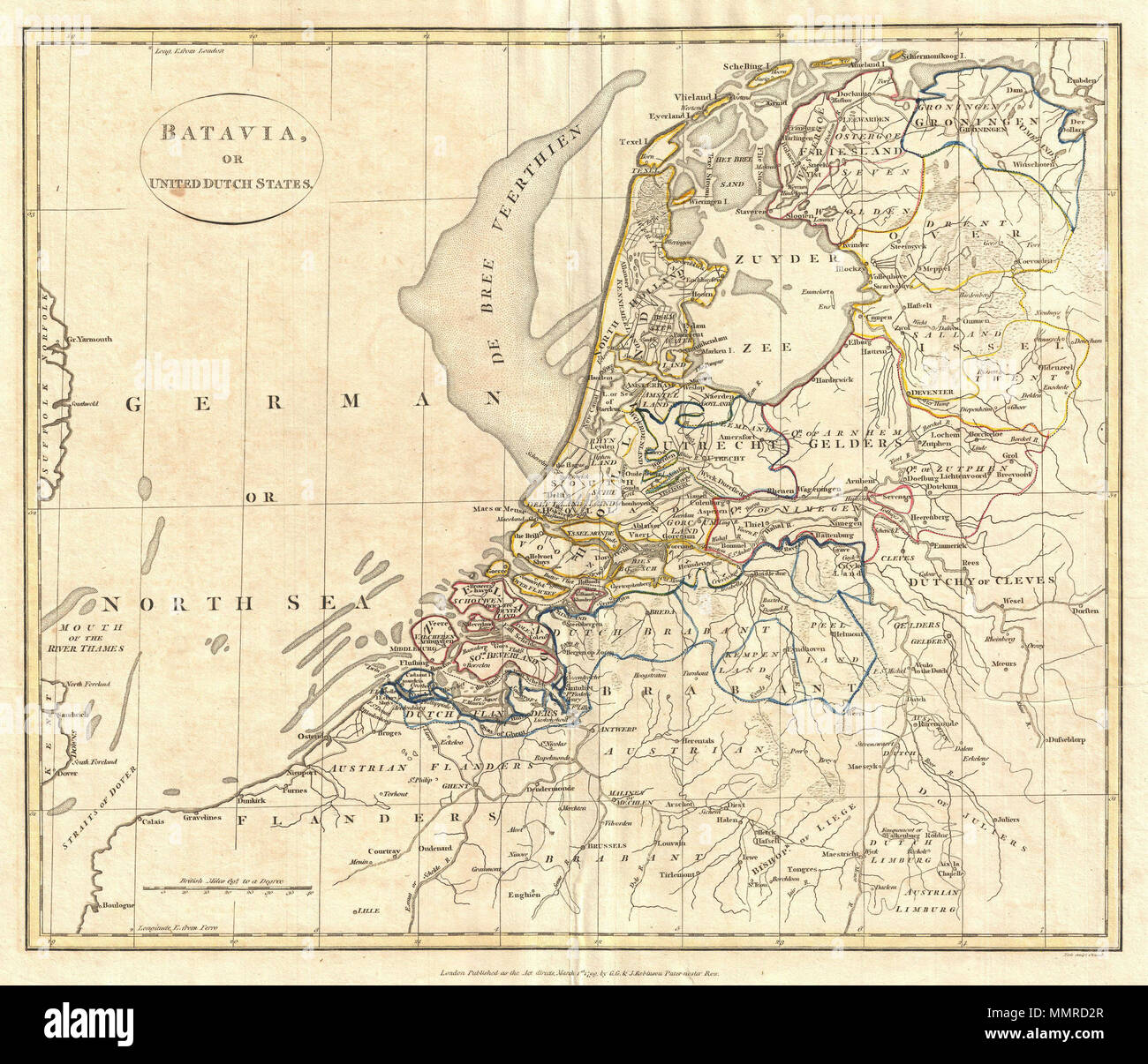 Anglais : une amende 1799 Plan de Batavia ou de l'United States néerlandais  (Pays-Bas) par l'éditeur du site anglais Clement Cruttwell. La carte est  très détaillé, avec les comtés et municipalités