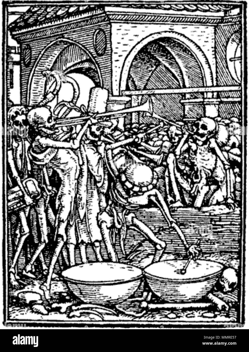 . Anglais : Beinhaus (Maison des os). Dessin numéro 32 d'une série de 33 dessins de la Totentanz (danse de mort). Titre de l'image : l'image d'origine a l'inscription suivante en langue allemande : Gebein aller Menschen (traduction : les os de tous les peuples). Beinhaus (Totentanz) Banque D'Images