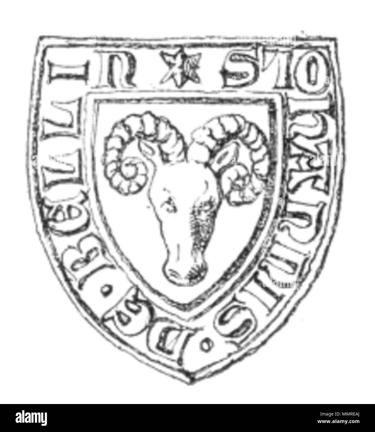. Darstellung der von Wappensiegel Bellin. Das Siegel dans l'Original hängt une einem (nach dem Lübeker Trese Original auf der im Urkunden =Buche der Stadt Lübek II, 2, S. 616 gedruckten) vom 1. Oktober 1337 dateirten Schuldbriefe des Knappen Nicolaus C. Bülow, Zibühl auf dessen Bürge Johannes Bellyn guerre ; und ein zweites dieses Siegels Exemplar erhalten hat sich zu einer une aufbewahrten Klosterarchiv im Dobbertin Déclaration, welche die Fürsten Nicolaus und Bernhard von Werle am 25. 1342 août zu Güstrow ausgestellt haben. Bellin Wappen Banque D'Images