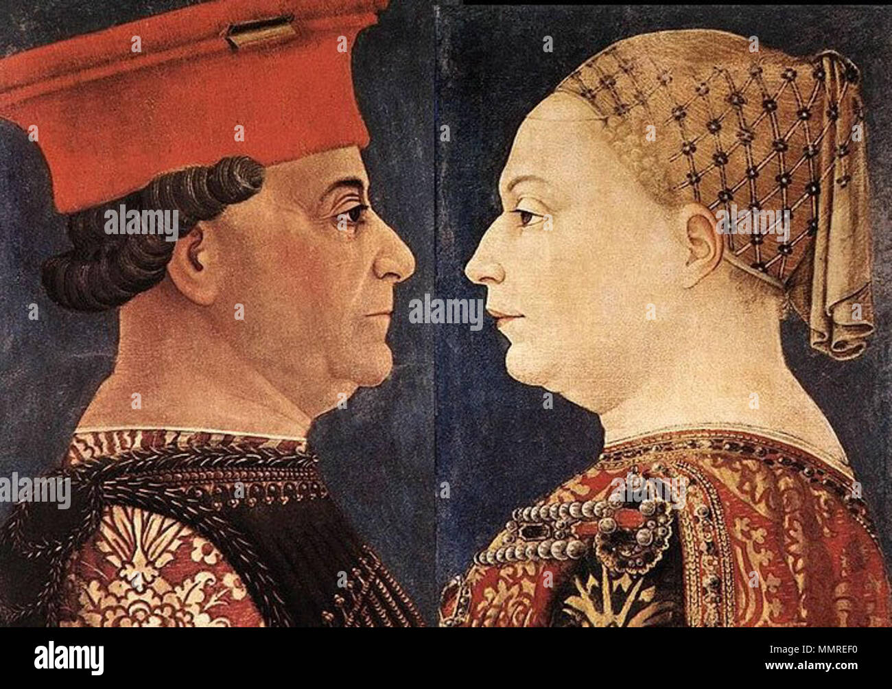 . Anglais : Francesco I Sforza, duc de Milan (1401-1466), et de son épouse Bianca Maria Visconti (1425-1468), à la fois peinte par Bonifacio Bembo. Francesco a insisté qu'il doit être peint avec le chapeau qu'il portait comme condottiere. . 15e siècle. Bianca Maria Visconti et Sforza Francesco I Banque D'Images