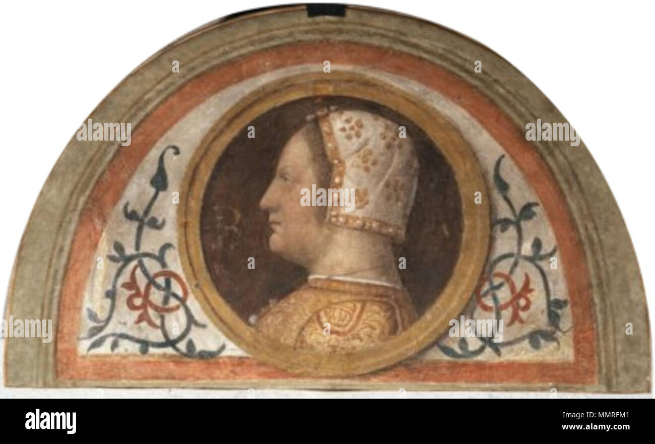 . Italiano : Bona di Savoia. Lunetta di Bernardino Luini (1522/26), proveniente dalla Casa degli Atellani a Milano, conservata oggi nel Museo d'arte antica del Castello Sforzesco de Milan. . 1522/1526. Bernardino Luini 021 Banque D'Images