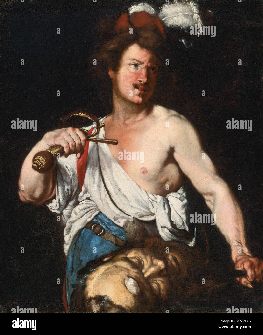 David avec la tête de Goliath. circa 1635. Bernardo Strozzi - David avec la tête de Goliath Banque D'Images