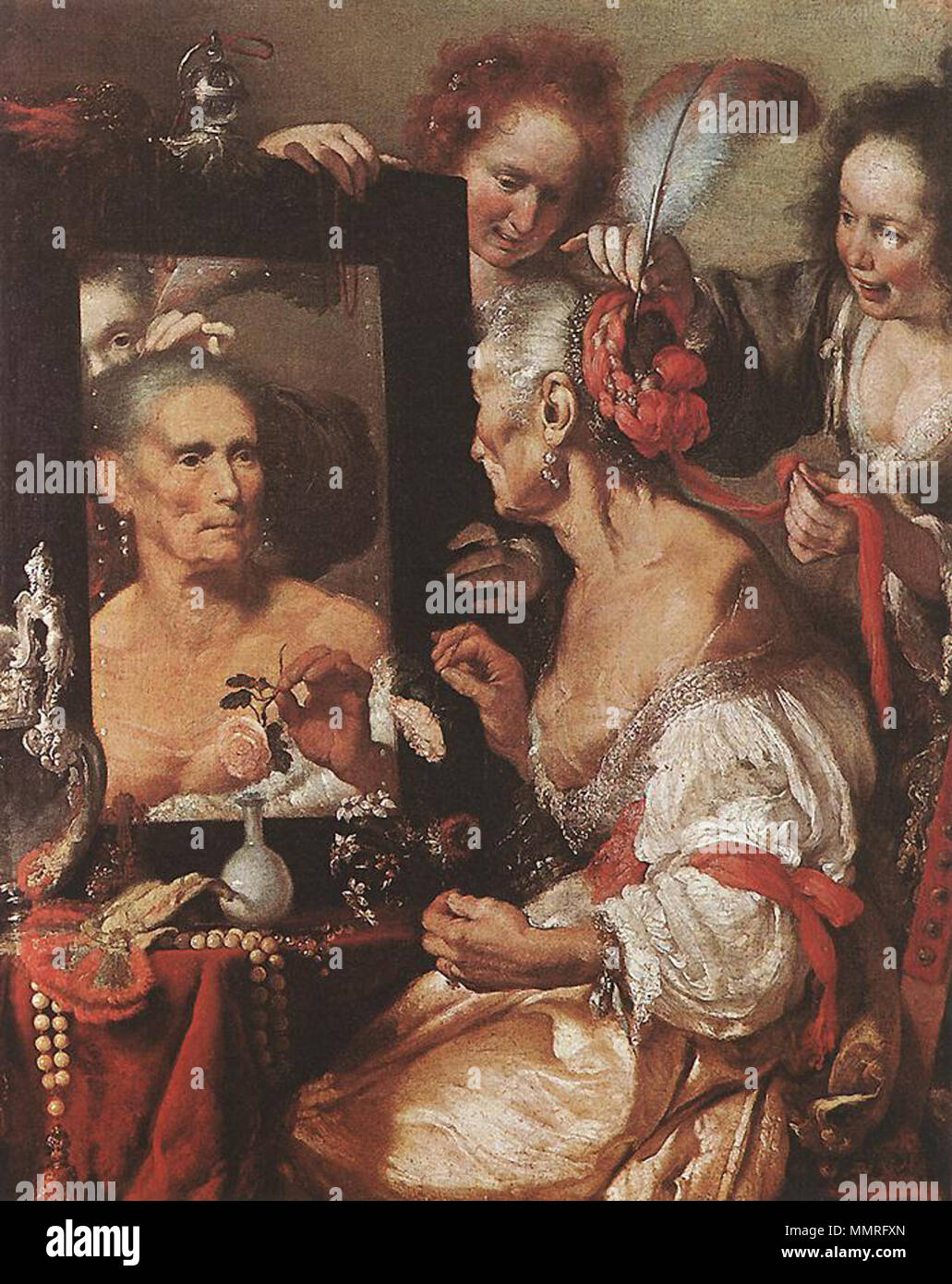 Vieille Femme au miroir. circa 1615. Bernardo Strozzi - Vieille Femme au miroir - WGA21912 Banque D'Images