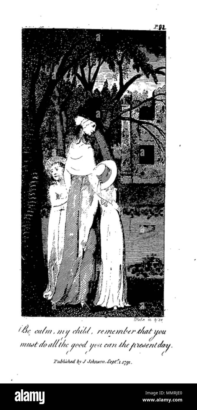 . Illustration par William Blake pour Mary Wollstonecraft's histoires originales (1791). Sous-titre suivant : 'être calme, mon enfant ; N'oubliez pas que vous devez faire tout le bien que vous pouvez aujourd'hui." BlakeStories4 Banque D'Images