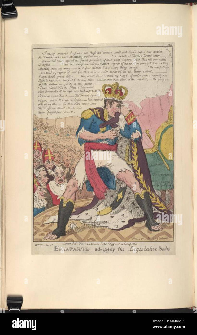 . La satire de la campagne de Russie de Napoléon. (La caricature politique) Bonaparte relatif au corps législatif. 24 février 1813. Les bibliothèques Bodleian, Bonaparte abordant le corps législatif Banque D'Images