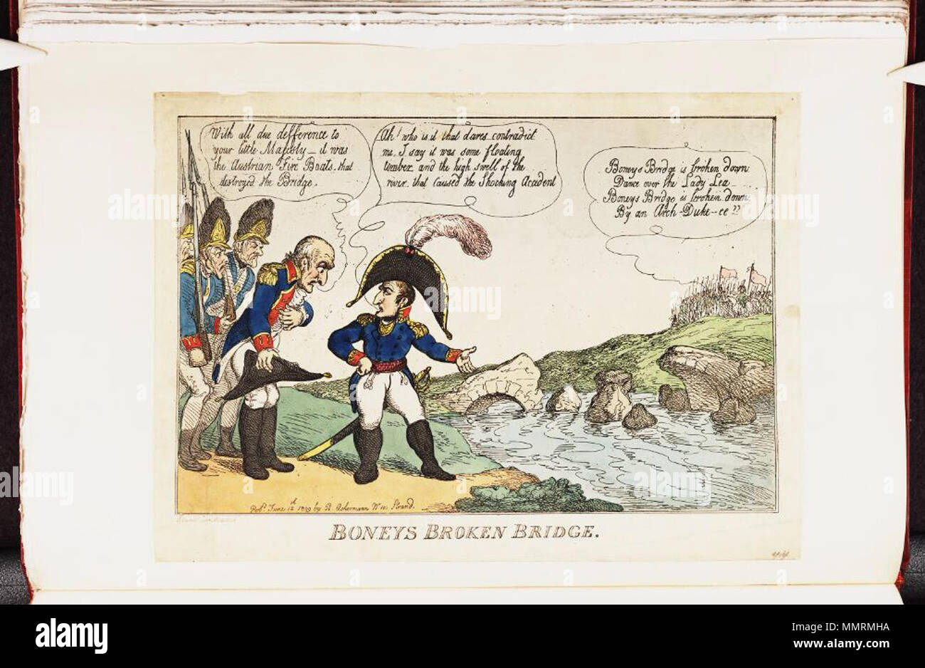 . Satire sur les guerres napoléoniennes. (La caricature politique) Boneys pont cassé. 12 juin 1809. Les bibliothèques Bodleian, Boneys pont cassé Banque D'Images