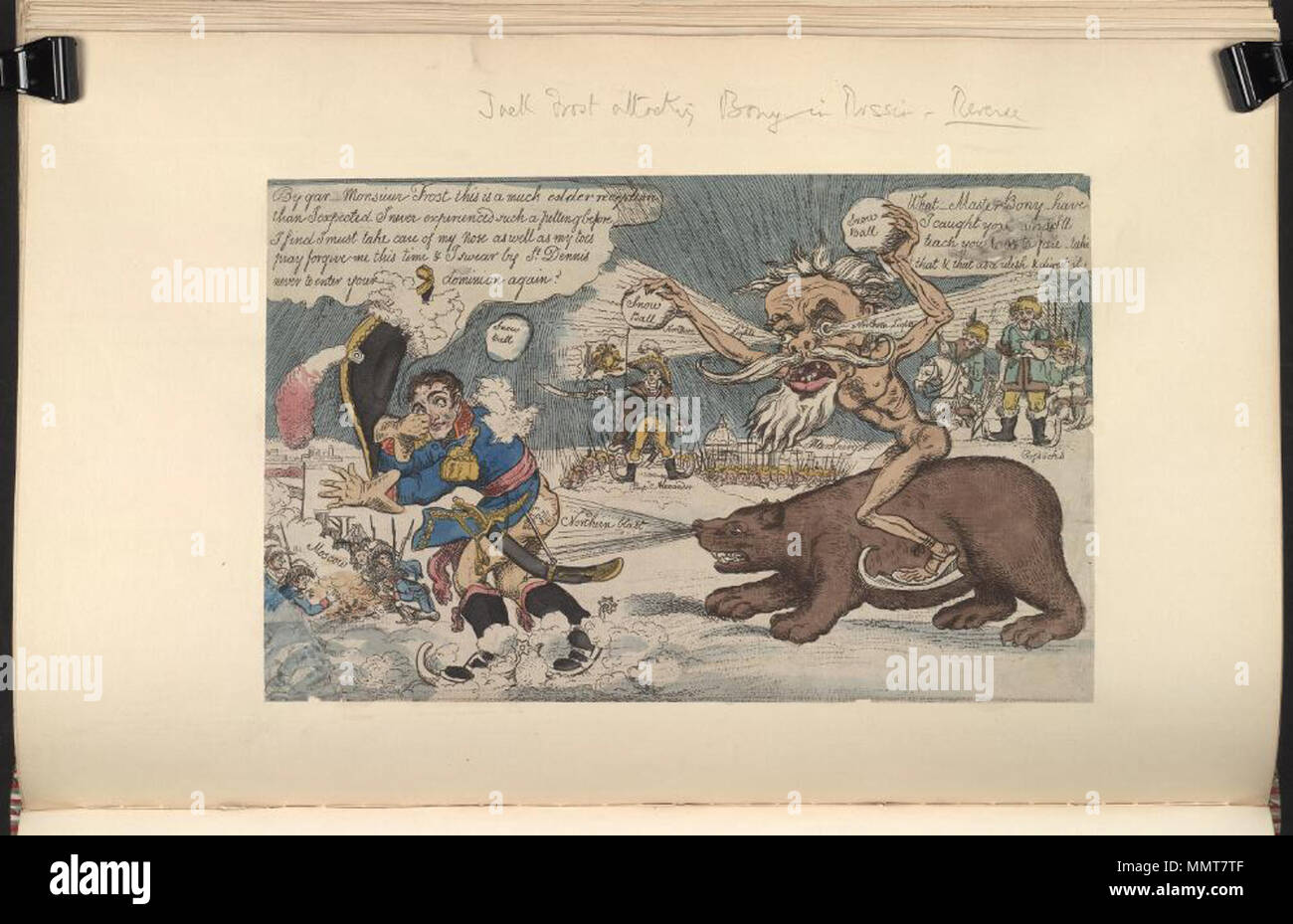 . La satire de la campagne de Russie de Napoléon. (La caricature politique) Jack Frost attaque Bony en Russie. [1812]. Les bibliothèques Bodleian, Jack Frost attaque Bony en Russie Banque D'Images