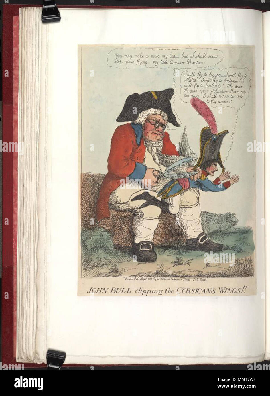 . La satire de la peur de l'invasion française, 1794-1805. (La caricature politique) John Bull l'ailes d'écrêtage Corse ! !. Septembre 1803. Les bibliothèques Bodleian, John Bull l'écrêtage les ailes de Corse Banque D'Images