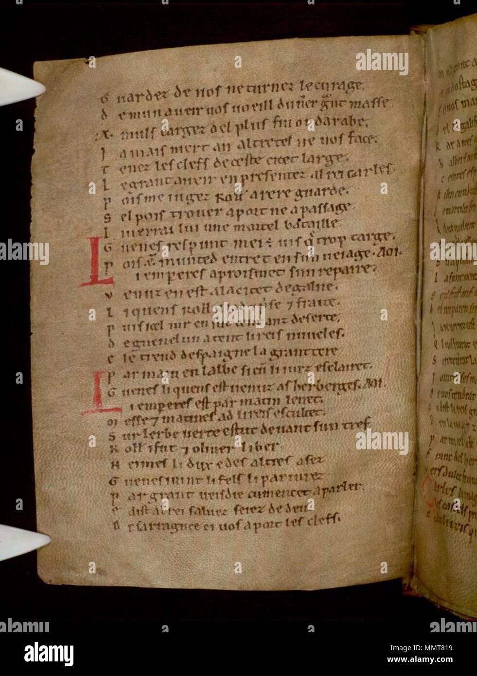 . Partie 2, La Chanson de Roland, au 12ème siècle, de style anglo-normand, ? 2ème trimestre. Partie 1 léguée, peut-être déjà lié à la partie 2, à l'abbaye près de Oxford Osney par maître Henry de Langley, d. 1263( ?). ; 12v La Chanson de Roland. 1125. Les bibliothèques Bodleian, La Chanson de Roland 12v Banque D'Images