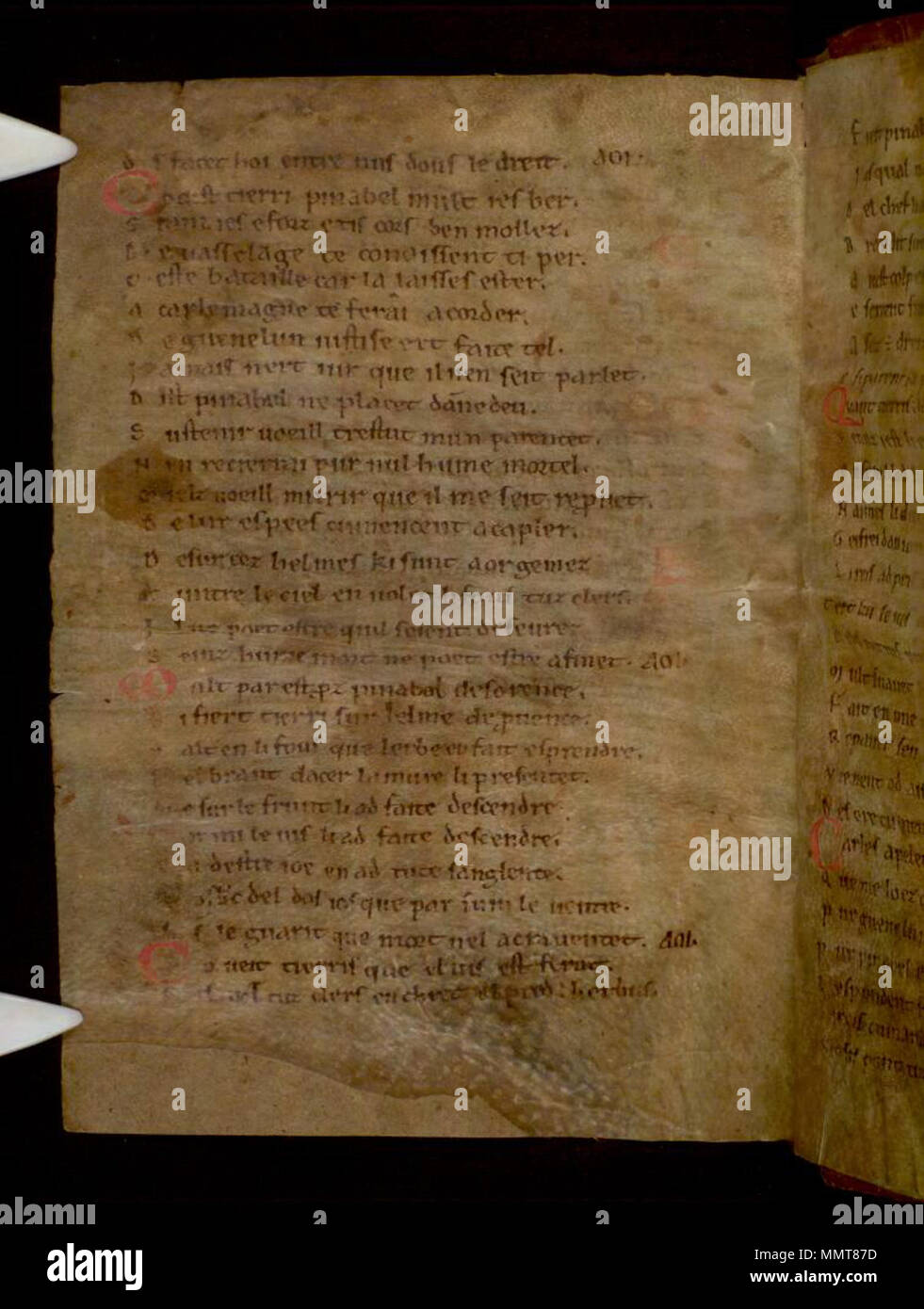 . Partie 2, La Chanson de Roland, au 12ème siècle, de style anglo-normand, ? 2ème trimestre. Partie 1 léguée, peut-être déjà lié à la partie 2, à l'abbaye près de Oxford Osney par maître Henry de Langley, d. 1263( ?). ; 70v La Chanson de Roland. 1125. Les bibliothèques Bodleian, La Chanson de Roland 70v Banque D'Images