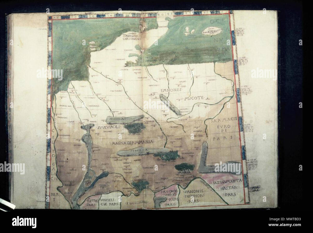 . L'édition de Bologne de la Géographie de Ptolémée : la Hollande, le Danemark et l'Allemagne : anglais Cinquième [plan] Latina : Quinta [TABLE] . 1477. Les bibliothèques Bodleian, aux Pays-Bas, en Allemagne et au Danemark Banque D'Images
