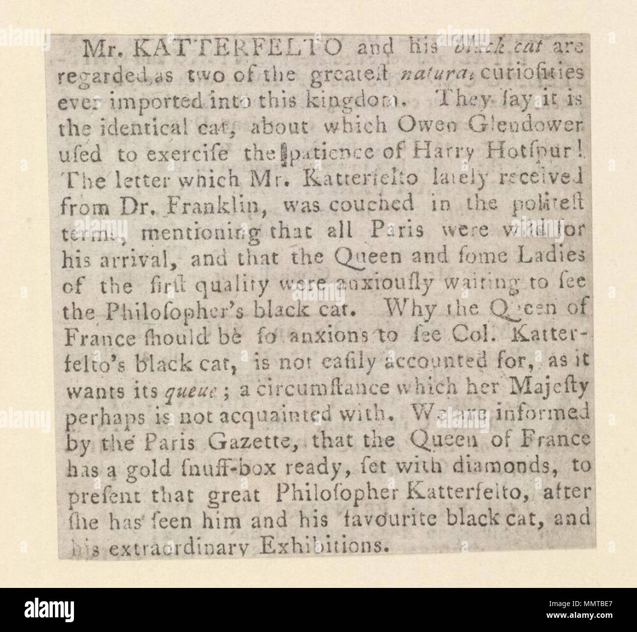 . Annonce Katterfelto Newscutting monsieur et son chat noir ; M. Katterfelto et son chat noir ; [Newscutting Katterfelto et son annonce de M. Black Cat ] [Newscutting Katterfelto et son annonce de M. Black Cat ] Bibliothèques Bodleian, Newscutting Katterfelto et son annonce de M. Black Cat Banque D'Images
