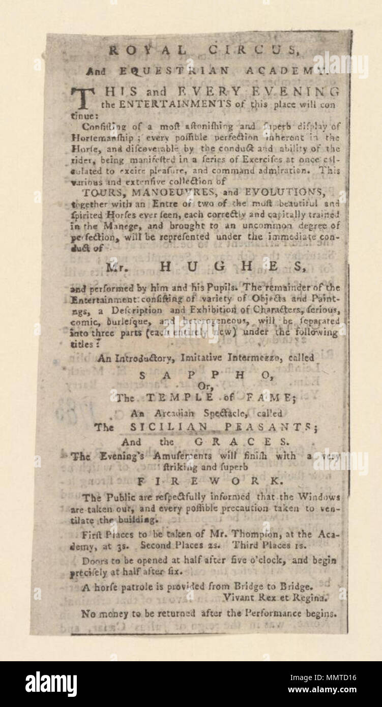 . Newscutting relatives au Cirque Royal et Equestrian Academy annonçant un plus étonnant, et une excellente qualité d'affichage de l'équitation, le plus étonnant, et une excellente qualité d'affichage de l'équitation ; Sappho, ou, le temple de la renommée ; paysans siciliens ; grâces ?] ; Très frappant et superbe feu d'artifice ; Royal Circus et Equestrian Academy Royal Circus et Equestrian Academy Royal Academy et Equestrian Academy ([Paris], en Angleterre) [Auteur] Bibliothèques Bodleian, Royal Circus et Equestrian Academy Banque D'Images