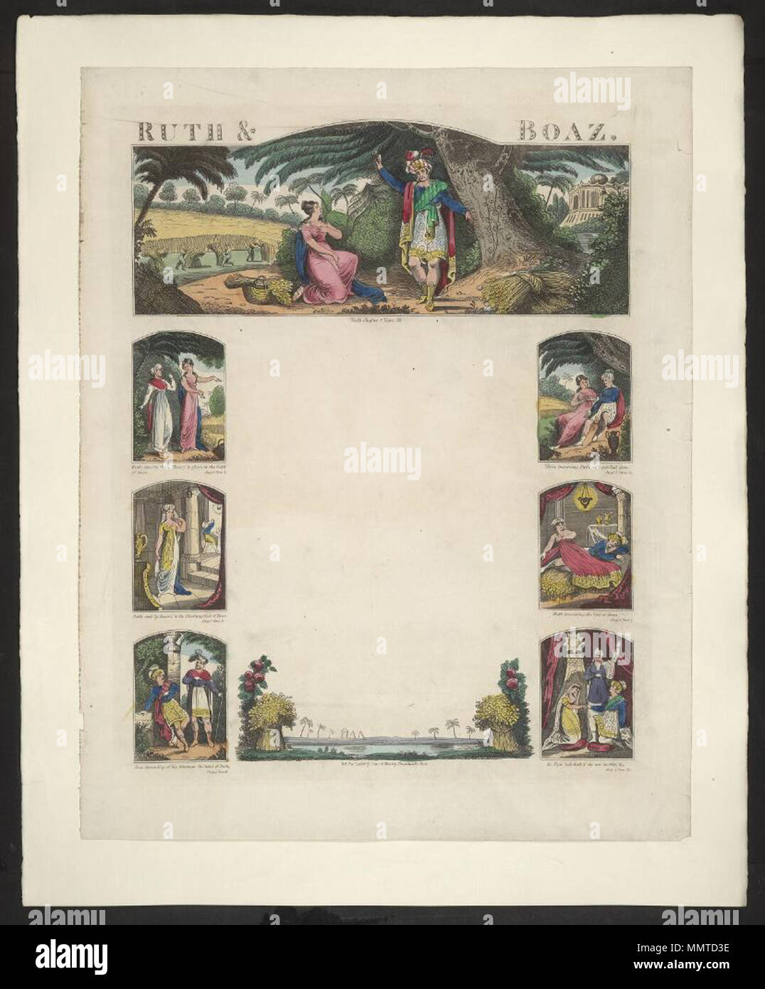 . Écrit intitulé vierge Ruth et Boaz. Ruth. Chapitre 2. Verset 13 ; références bibliques donnés avec chaque légende ; Ruth s'écarte de Naomi à glaner dans les champs de Boaz Boaz ; présentation de Ruth avec du grain rôti ; Ruth envoyé par Naomi à l'aire de Booz ; Ruth découvrir les pieds de Boaz ; Boaz exigeant de son parent la main de Ruth et Boaz prit Ruth et elle fut sa femme & c. ; Ruth et Boaz. Ruth. Chapitre 2. Verset 13, Ruth et Boaz. Ruth. Chapitre 2. Verset 13. 1838. Dean & Munday [author] Bibliothèques Bodleian, Ruth &AMP ; Boaz. Ruth. Chapitre 2. Verset 13 Banque D'Images