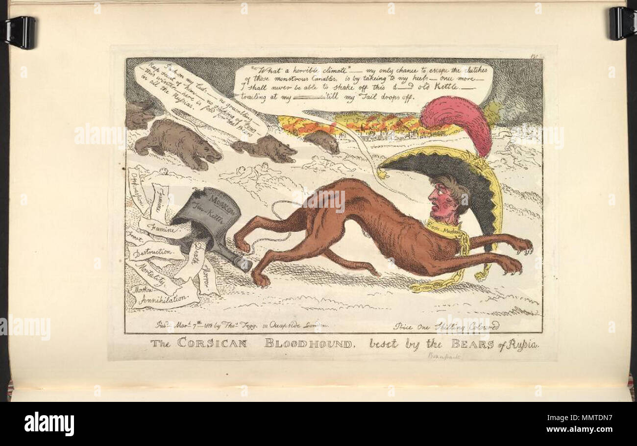 . La satire de la campagne de Russie de Napoléon. (La caricature politique) Le bloodhound corses, assailli par la porte de la Russie. 7 mars 1813. Les bibliothèques Bodleian, le bloodhound corses, assaillis par le porte de la Russie Banque D'Images