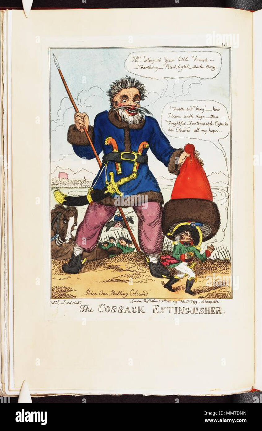. La satire de la campagne de Russie de Napoléon. (La caricature politique) L'extincteur de Cosaques. 10 novembre 1813. Les bibliothèques Bodleian, l'extincteur cosaque Banque D'Images