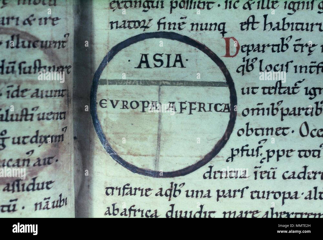 . T-O carte avec l'Asie, l'Europe et l'Afrique dans un cercle, en anglais autographe de Saint Isidore de Séville, Opus de Natura Rerum. [Les trois continents.]. 2e moitié 11e siècle. Les bibliothèques Bodleian, les trois continents Banque D'Images
