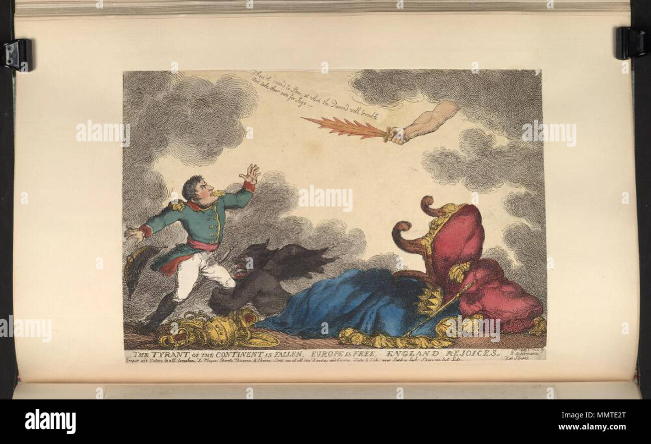 . La satire de l'exil de Napoléon à l'île d'Elbe. (La caricature politique) le tyran du continent est tombée, l'Europe est libre, l'Angleterre se réjouit. 1 mai 1814. Les bibliothèques Bodleian, le tyran du continent est tombée, l'Europe est libre, l'Angleterre se réjouit Banque D'Images