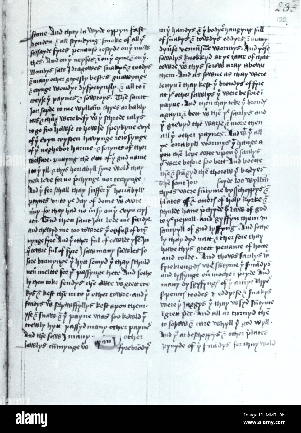 Folio 122r hors de la MS 34 193 supplémentaires à la British Library,  montrant un extrait d'un milieu du 15e siècle Anglais Texte de la Vision de  William de Stranton. Le