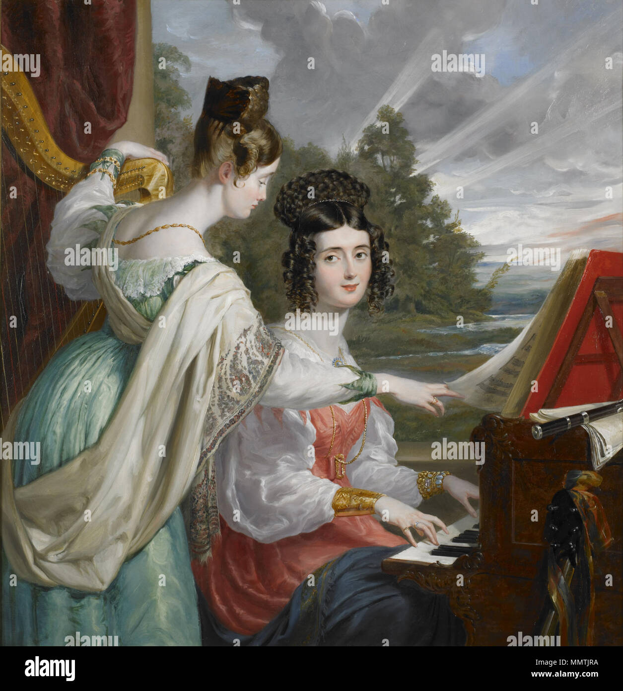 . L'honorable Charlotte Stuart (1817-1861) (plus tard Comtesse conserverie), assis au piano, et l'honorable Louisa Stuart (1818-1891) (plus tard Marquise de Waterford), filles de Charles Stuart, 1er baron Stuart de Rothesay, diplomate britannique (1779-1845) Portrait de l'honorable Charlotte Stuart (1817-1861) et l'honorable Louisa Stuart (1818-1891). 1830. L'honorable Stuart et Charlotte l'honorable Louisa Stuart, 1830 par George Hayter Banque D'Images