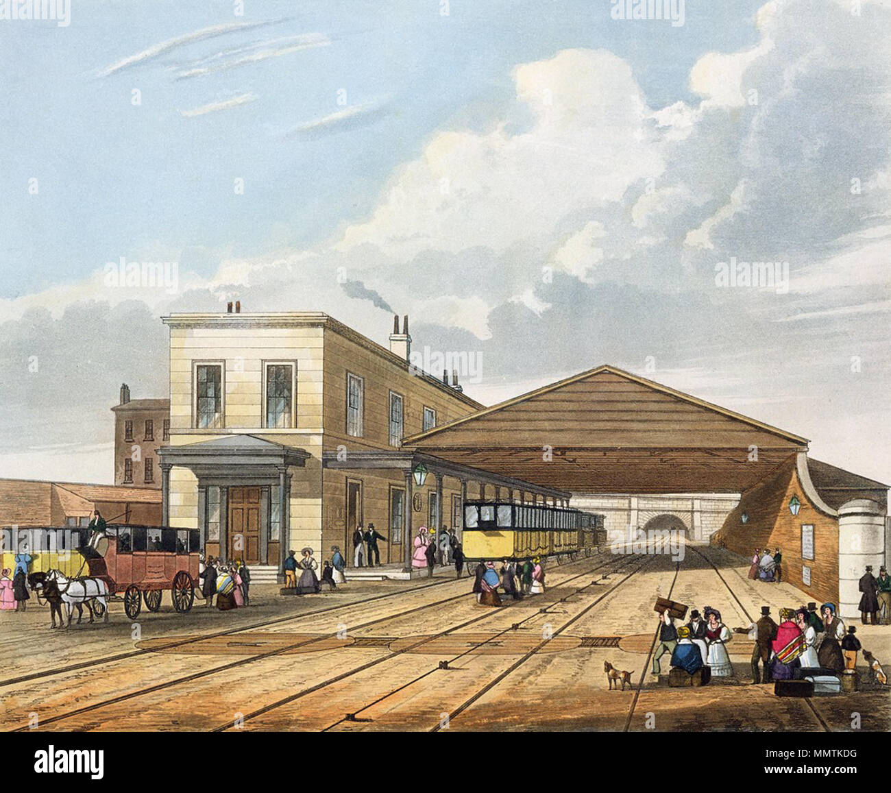 . Anglais : une vue de la gare, rue de la Couronne à Liverpool, le passager d'origine terminus du chemin de fer Liverpool et Manchester. Bureau des chemins de fer, Liverpool. 1833. Bureau des chemins de fer, de Liverpool, de Bury's Liverpool et Manchester Railway, 1831 - artfinder 267569 Banque D'Images