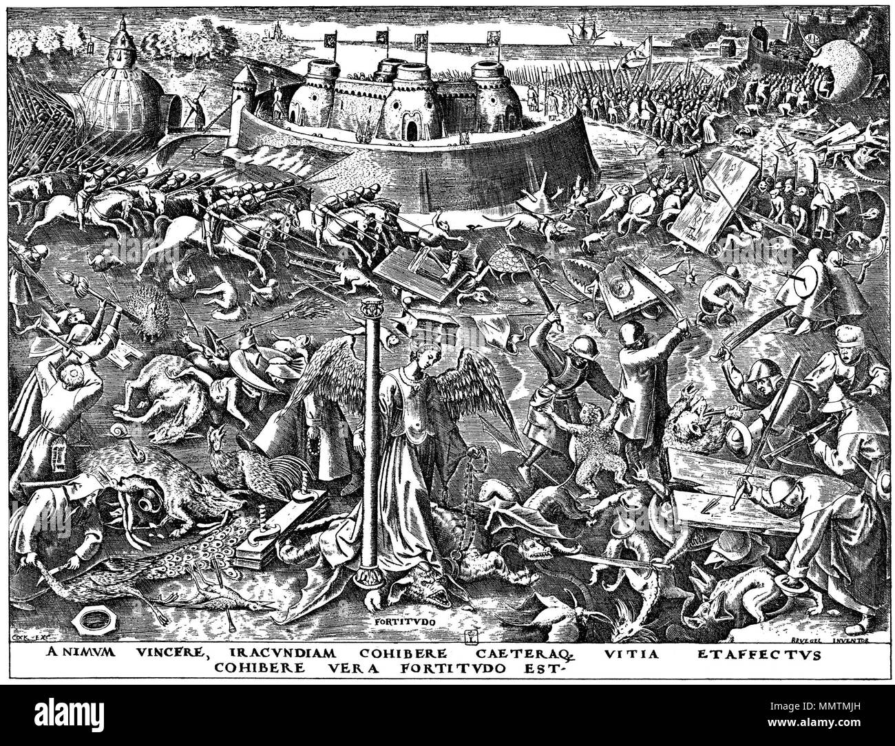 . Les sept vertus, à savoir les vertus théologales de Foi, espérance et charité et les quatre vertus cardinales de la prudence, la justice, la tempérance et la force, par Brueghel, publié par Philippe Galle. Voir aussi : Brueghel : les sept vices Deutsch : Brueghel d. Ä., Folge der "Tugenden", die Stärke. . À partir de 1561 jusqu'à 1562. Pieter Brueghel l'ancien (1526/1530-1569) Noms alternatifs Pieter Breugel, Pieter Breughel, Pieter Brueghel, paysan Brueghel Description peintre flamand, dessinateur et graveur Date de naissance/décès entre 1526 et 1530 9 septembre 1569 Lieu de naissance/décès Q1981676 o Banque D'Images